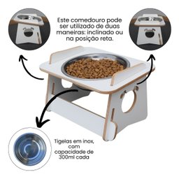 Comedouro Cachorro Elevado Pet Tigela Ração Inox Saudável - Branco - 4