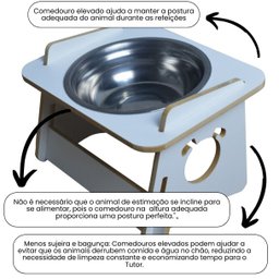 Comedouro Cachorro Elevado Pet Tigela Ração Inox Saudável - Branco - 3