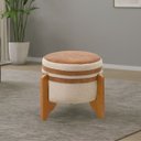 Ver imagem 2 de Puff Decorativo Caleb em Veludo Premium Tripé de Madeira Cor: Bege Detalhe em Corino