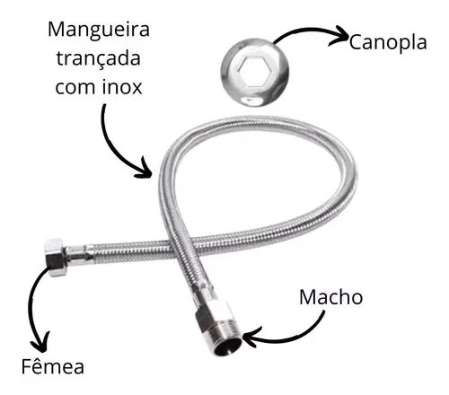 Engate Mangueira Flexível Trançado Aço Inox 60cm Quente Fria - 2