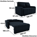 Ver imagem 3 de Sofa Cama 2 Lugares 138 Cm Amora Veludo Inca E451 Preto Milani Store