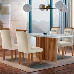 Sala de Jantar Mesa Olímpia 120CM MDF Vidro Canto Copo com 4 Cadeiras Carol Moderna - 1