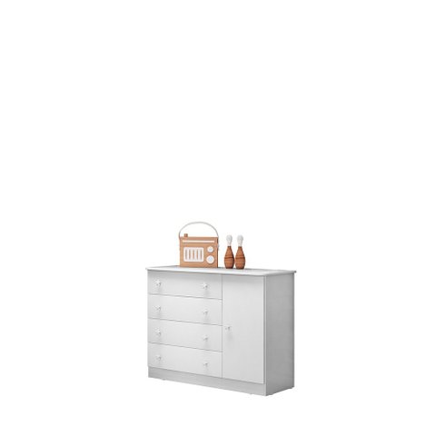 Cômoda Sapateira 4 Gavetas 1 Porta Prateleira Organizadora Doce Sonho Branco