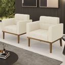 Ver imagem 2 de Poltrona Base Madeira Castanho Kit 2 Ana Linho Bege - Ibiza