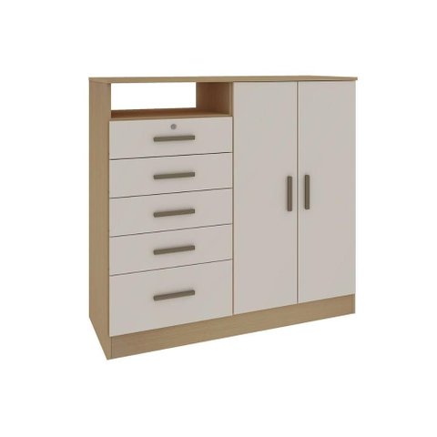 Cômoda de Quarto Guatemala C/ 2 Portas 1 Nicho e 5 Gavetas (1 C/ Chave) Freijo/white Laca -