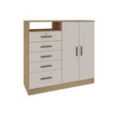 Ver imagem 1 de Cômoda de Quarto Guatemala C/ 2 Portas 1 Nicho e 5 Gavetas (1 C/ Chave) Freijo/white Laca -