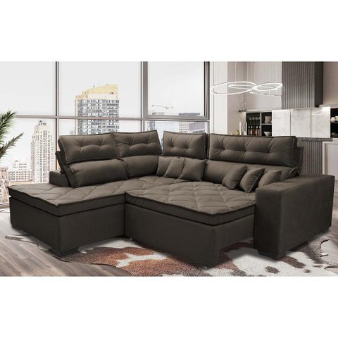 Sofá de Canto 2.60x2.36m Retrátil e Reclinável com Molas Cama inBox Platinum Esquerdo Suede Caf