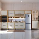 Ver imagem 1 de Armário de Cozinha com Balcão e Tampo 14 Portas 6 Gavetas Pérola 100% Mdf Vidro Reflecta Amêndoa/off
