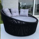 Ver imagem 1 de Chaise Palmeira Em Corda Náutica Preta - Tecido Linus Mescla Cinza Claro