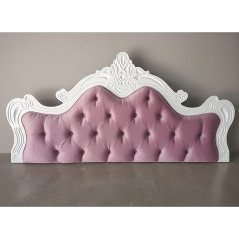 Cabeceira Entalhada Capitonê p/ Cama Box Casal Moldura Branca Veludo Rosa - Jl