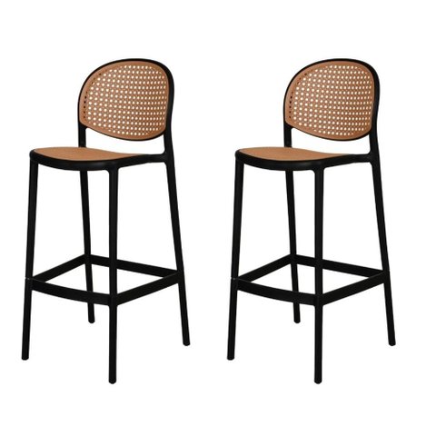 Kit 2 Banquetas Positano Fratini 108 Cm (altura) Polipropileno Preto Tramas Bege Simulando Rattan