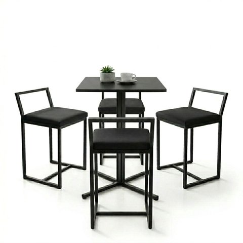 Conjunto Bistrô Baixa Industrial Quadrada 4 Banqueta Confort