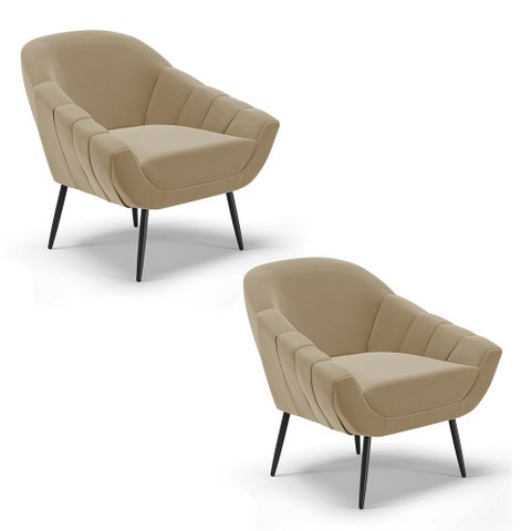 Kit 2 Poltronas Giovana Suede Marrom Rato Pés Palito de Ferro - D'Rossi