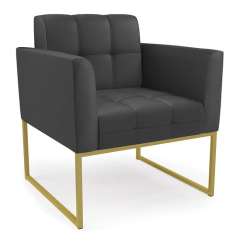 Poltrona Elisa Corino Preto Base Metálica Industrial Dourado - D'Rossi