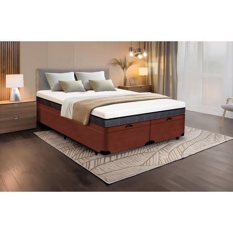 Cama Box Baú King Size Bipartida Serenelife - Suede Marrom