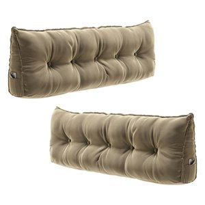 Kit 02 Almofadas para Cabeceira Encosto Apoio Lombar Spot 140cm com Porta Celular Veludo - Abmaza