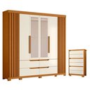 Ver imagem 1 de Kit Guarda Roupa Casal Doble Unno 6 Portas com Espelho e Cômoda MDP Cinamomo Off White