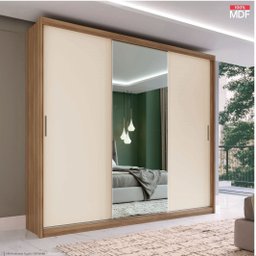 Guarda Roupa Casal Dalila 3 Portas C/espelho - Élpis Móveis - Amendoa Touch/off White - 1