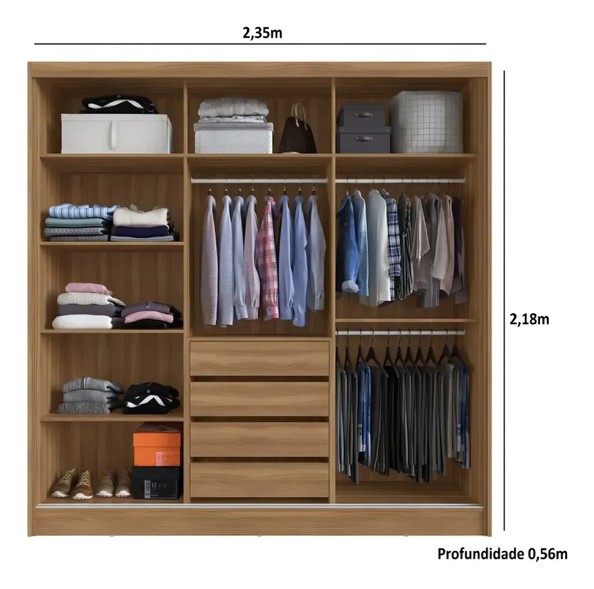 Guarda Roupa Casal Dalila 3 Portas C/espelho - Élpis Móveis - Amendoa Touch/off White - 2