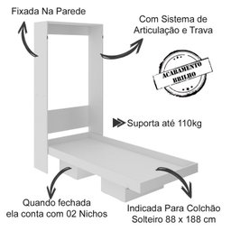 Cama Retratil De Parede Solteiro CM8015 Branco Tecno Mobili - 5