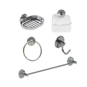 Kit acessórios para banheiro adesivo (dispensa furos) - Cromado