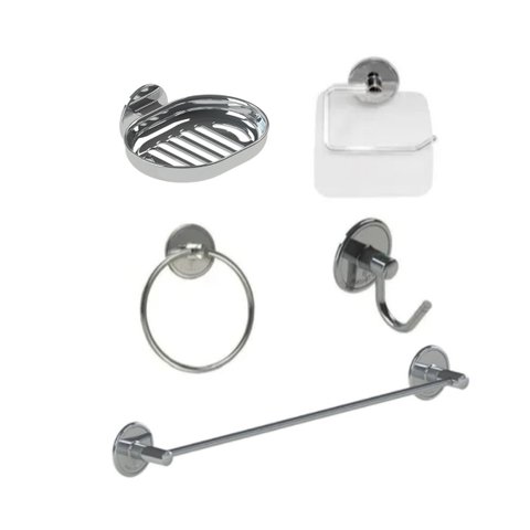 Kit acessórios para banheiro adesivo (dispensa furos) - Cromado
