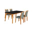 Ver imagem 3 de Mesa Jantar Luxo Jade 160x90cm Preto com 4 Cadeiras Estofadas Veludo Cinza Base Madeira Maciça Mel