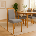 Ver imagem 1 de Mesa Jantar Luxo Jade 160x90cm Preto com 4 Cadeiras Estofadas Veludo Cinza Base Madeira Maciça Mel
