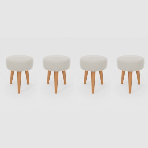 Kit 4 Banqueta Baixa Cozinha 48cm Estofada Off-white Madeira Maciça Urban