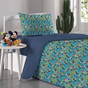 Edredom Solteiro Portallar Mickey Love NY Malha Azul Jeans