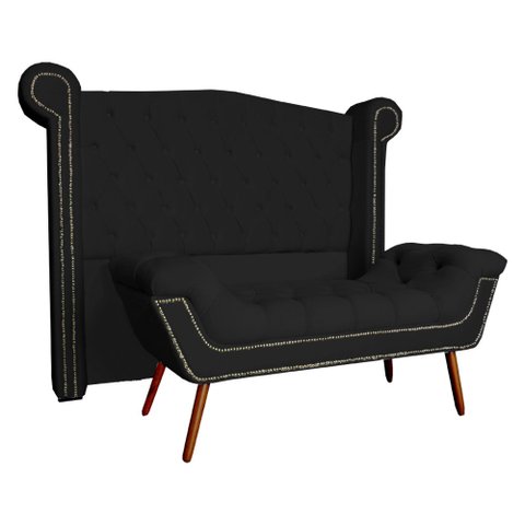 Conjunto Sienna Cabeceira e Recamier Casal 140 Cm Corano Preto - LM DECOR
