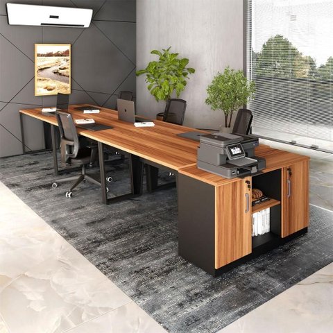 Plataforma de Trabalho para Escritório com Armário 2 Portas MDP 405cm Nogal com Preto