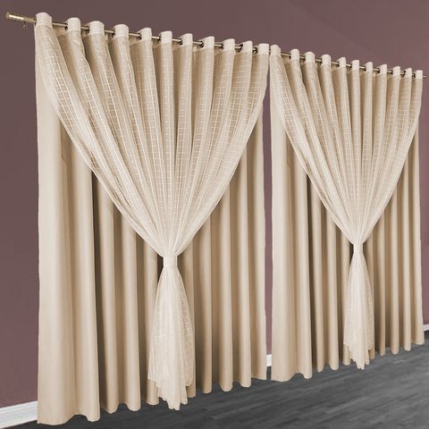 cortina blackout sala e quarto 6,00 x 2,80 voal Miami palha
