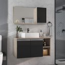 Ver imagem 1 de Conjunto Gabinete Banheiro Virtus 80cm - Gabinete + Cuba + Espelheira Madeirado Preto