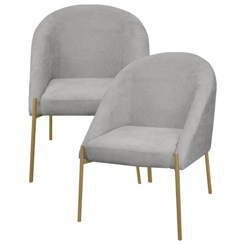 Kit 2 Banqueta Poltrona Lua Pé Metal Bouclê Ideal para Sala Penteadeira ou Salão:cinza Claro