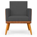 Ver imagem 7 de Kit 3 Poltronas Decorativas Lis para Sala Quarto Linho Corino Assento Confortável Pé Palito Castanho