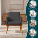 Ver imagem 2 de Kit 3 Poltronas Decorativas Lis para Sala Quarto Linho Corino Assento Confortável Pé Palito Castanho