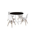 Ver imagem 2 de Mesa Industrial Base Ferro Branco em V Tampo 110cm Preto 4 Cadeiras Eames Madeira Assento Branco