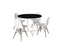 Ver imagem 2 de Mesa Industrial Base Ferro Branco em V Tampo 110cm Preto 4 Cadeiras Eames Madeira Assento Branco