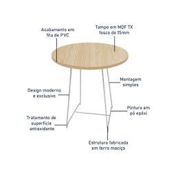 Mesa de Canto Lateral Amsterdã Alta Redonda - Branco e Jade - 5