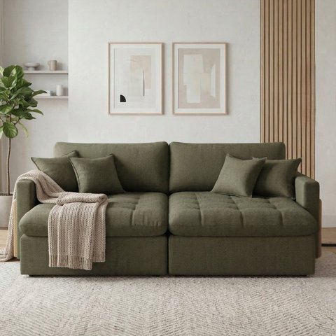 Sofá Cama 3 Lugares Retrátil Reclinável 220cm Linho com Molas Ensacadas Atena Yescasa