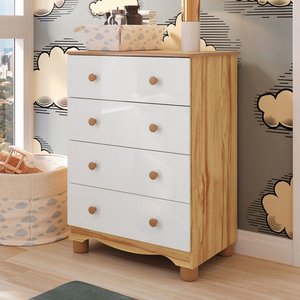 Cômoda Infantil Júnior New 4 Gavetas 100% Mdf Branco Brilho/amêndoa - Móveis Peroba