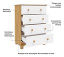 Ver imagem 5 de Cômoda Infantil Júnior New 4 Gavetas 100% MDF Branco Brilho/Amêndoa - Móveis Peroba