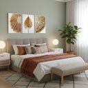 Ver imagem 3 de Kit 3 Quadros Folhagem Palha Nude com Moldura:branca