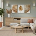 Ver imagem 5 de Kit 3 Quadros Folhagem Palha Nude com Moldura:branca