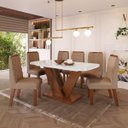 Ver imagem 1 de Conjunto Sala de Jantar Mesa Tampo Vidro e Mdf 6 Cadeiras Yescasa