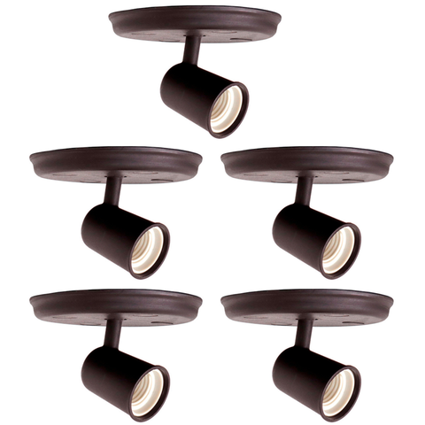 Kit 5 Luminárias Spot de Sobrepor 1 Lâmpada Direcionável E27 Articulado Cor:preto