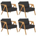 Ver imagem 1 de Kit 4 Poltronas Decorativa para Sala Estar Pietra Estrutura de Madeira L02 Suede Preto - Lyam