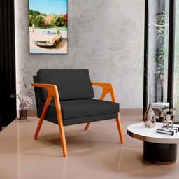 Kit 4 Poltronas Decorativa para Sala Estar Pietra Estrutura de Madeira L02 Suede Preto - Lyam - 2