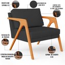 Ver imagem 4 de Kit 4 Poltronas Decorativa para Sala Estar Pietra Estrutura de Madeira L02 Suede Preto - Lyam